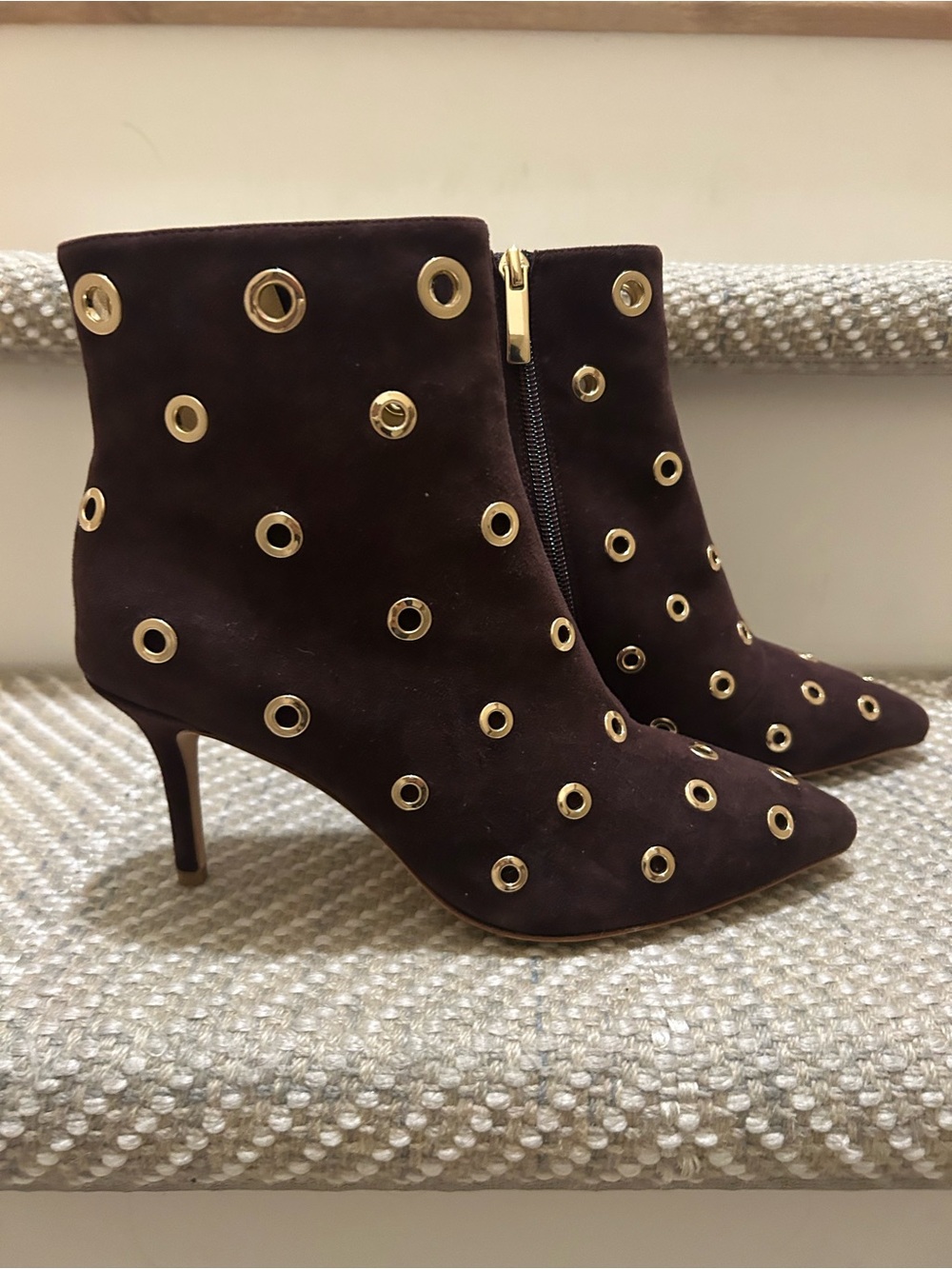 L’Agence Brown Suede Grommet Ankle Boots